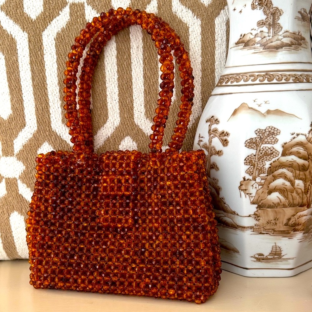 Elegant Brown Beaded Handbag